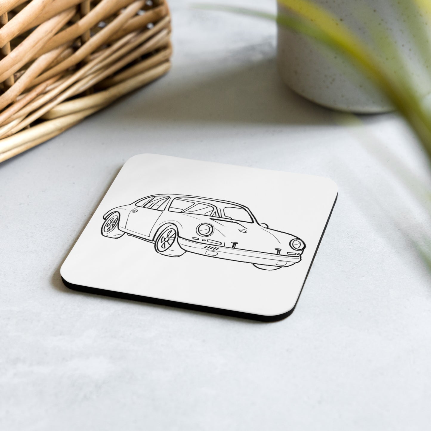 1967 Porsche 911R Embroidered Line Art Cork-Backed Coasters - Bexco Automotive